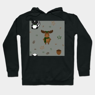 Winter Green Moose Woodland Pattern Hoodie